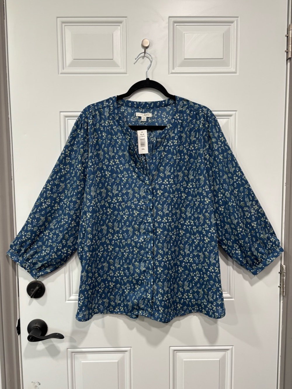 Jachs Teal Blue Floral Button-Front Blouse